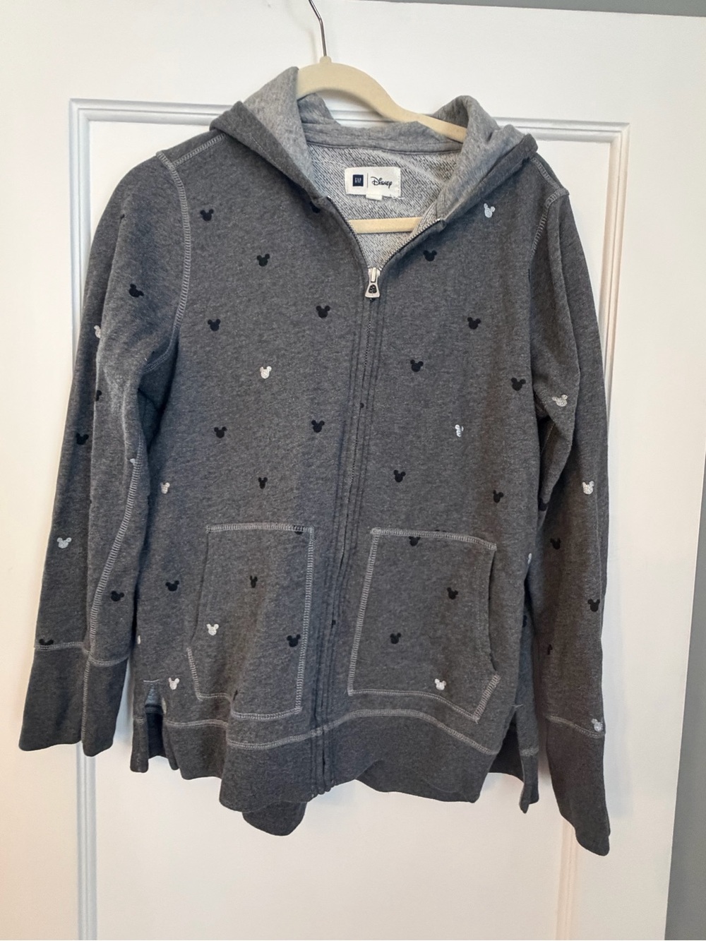 GAP x Disney  Gray Hooded Zip-Up Sweatshirt with Mickey Head Print